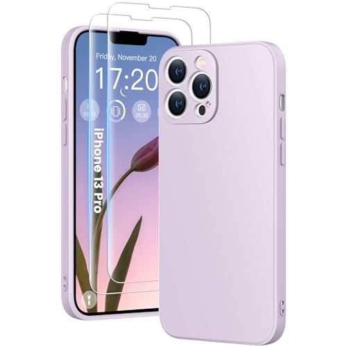 HuwaiH 3 in 1 Hülle für iPhone 13 pro,Silikon Hülle mit 2 Stück 9H 0.33mm Panzerglas, Upgraded Kameraschutz, Soft Mikrofaserfutter Kratzfeste Stoßfeste Handyhülle für iPhone 13 pro(violett) von HuwaiH