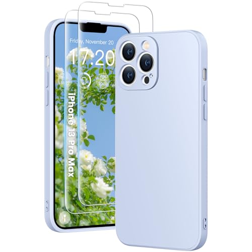 HuwaiH 3 in 1 Hülle für iPhone 13 pro max,Silikon Hülle mit 2 Stück 9H 0.33mm Panzerglas, Upgraded Kameraschutz, Soft Mikrofaserfutter Kratzfeste Stoßfeste Handyhülle für iPhone 13 pro max(hellblau) von HuwaiH