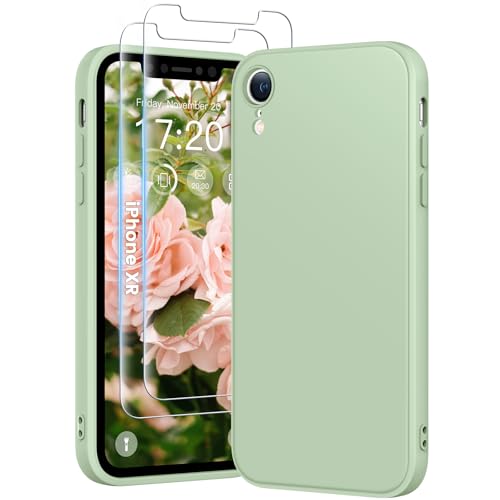 HuwaiH 3 in 1 Hülle für iPhone XR,Silikon Hülle mit 2 Stück 9H 0.33mm Panzerglas, Upgraded Kameraschutz, Soft Mikrofaserfutter Kratzfeste Stoßfeste Handyhülle für iPhone XR(hellgrün) von HuwaiH