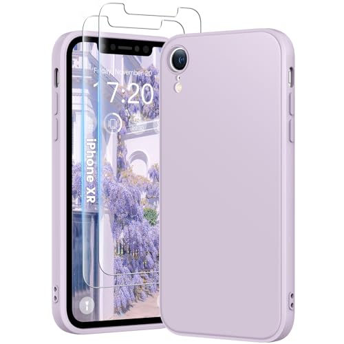 HuwaiH 3 in 1 Hülle für iPhone XR,Silikon Hülle mit 2 Stück 9H 0.33mm Panzerglas, Upgraded Kameraschutz, Soft Mikrofaserfutter Kratzfeste Stoßfeste Handyhülle für iPhone XR(violett) von HuwaiH