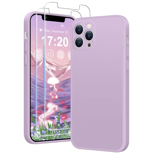 HuwaiH 3 in 1 Hülle für iPhone 12 pro,Liquid Silikon Hülle mit 2 Stück 9H 0.33mm Panzerglas, Upgraded Kameraschutz, Soft Mikrofaserfutter Kratzfeste Stoßfeste Handyhülle für iPhone 12 pro(violett) von HuwaiH