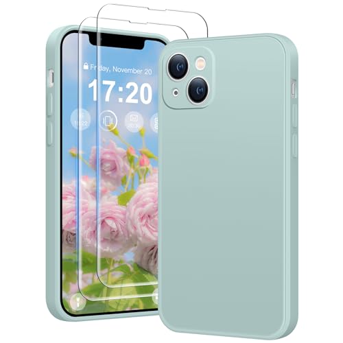 HuwaiH 3 in 1 Hülle für iPhone 13 mini,Liquid Silikon Hülle mit 2 Stück 9H 0.33mm Panzerglas, Upgraded Kameraschutz, Soft Mikrofaserfutter Kratzfeste Stoßfeste Handyhülle für iPhone 13 mini(hellblau) von HuwaiH