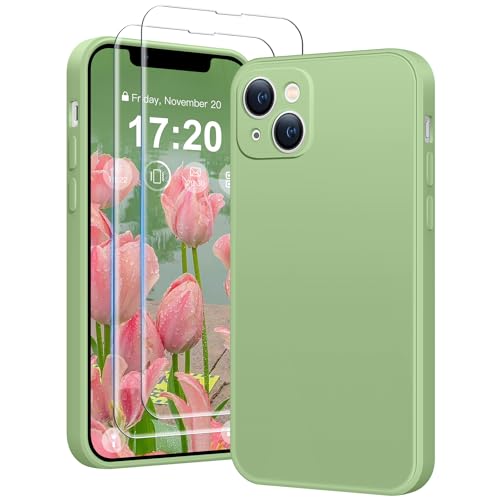 HuwaiH 3 in 1 Hülle für iPhone 13 mini,Liquid Silikon Hülle mit 2 Stück 9H 0.33mm Panzerglas, Upgraded Kameraschutz, Soft Mikrofaserfutter Kratzfeste Stoßfeste Handyhülle für iPhone 13 mini(hellgrün) von HuwaiH