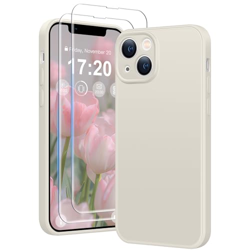 HuwaiH 3 in 1 Hülle für iPhone 14,Liquid Silikon Hülle mit 2 Stück 9H 0.33mm Panzerglas, Upgraded Kameraschutz, Soft Mikrofaserfutter Kratzfeste Stoßfeste Handyhülle für iPhone 14(Weiß) von HuwaiH