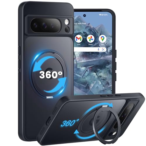 HuwaiH 360°Drehbarer Ständer für Google Pixel 8 pro Hülle, Magnetischer Robust Unsichtbarer Standring, Militärschutz Stoßfeste Kratzfeste Schutzhülle für Google Pixel 8 pro(Schwarz) von HuwaiH