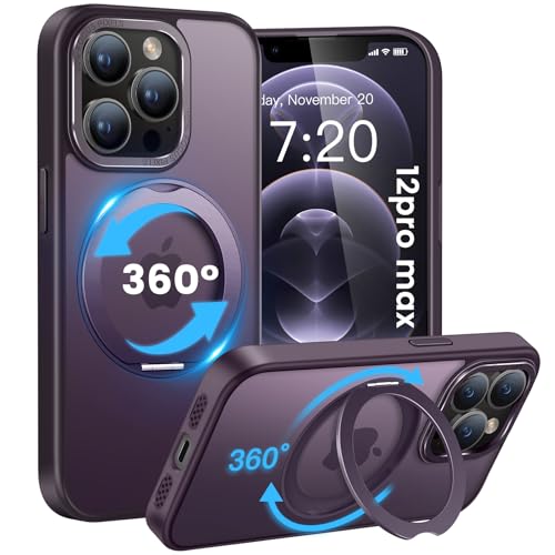 HuwaiH 360°Drehbarer Ständer für iPhone 12 pro max Hülle, Magnetischer Robust Unsichtbarer Standring, Transluzente Matte, Militärschutz Kratzfeste Schutzhülle für iPhone 12 pro max(Dunkel Lila) von HuwaiH