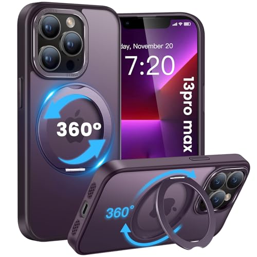 HuwaiH 360°Drehbarer Ständer für iPhone 13 pro max Hülle, Magnetischer Robust Unsichtbarer Standring, Transluzente Matte, Militärschutz Kratzfeste Schutzhülle für iPhone 13 pro max(Dunkel Lila) von HuwaiH