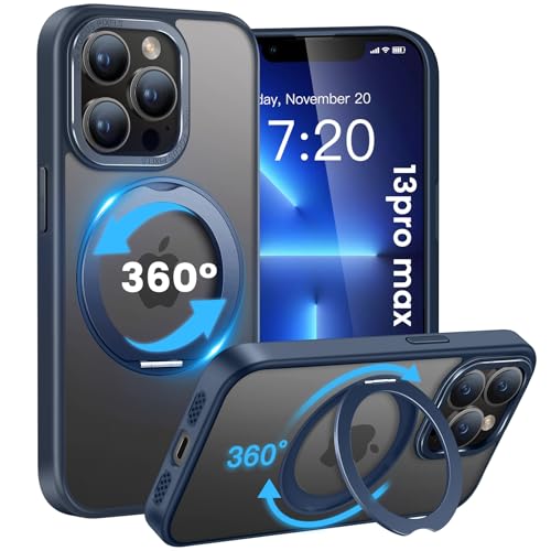 HuwaiH 360°Drehbarer Ständer für iPhone 13 pro max Hülle, Magnetischer Robust Unsichtbarer Standring, Transluzente Matte, Militärschutz Kratzfeste Schutzhülle für iPhone 13 pro max(Navy Blau) von HuwaiH