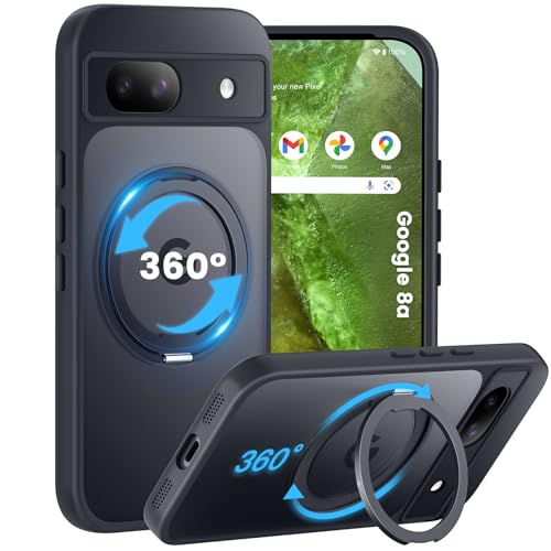 HuwaiH 360°Drehbarer Ständer für Google Pixel 8a Hülle, Magnetischer Robust Unsichtbarer Standring, Militärschutz Stoßfeste Kratzfeste Schutzhülle für Google Pixel 8a(Schwarz) von HuwaiH