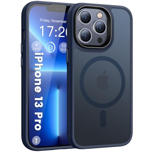 HuwaiH Handyhülle für iPhone 13 pro Hülle, [Kompatibel mit Mag-Safe] 12FT Militärgrad Stoßfeste Kratzfeste Schutzhülle, Transluzente Matte Handyhülle für iPhone 13 pro(Blau) von HuwaiH