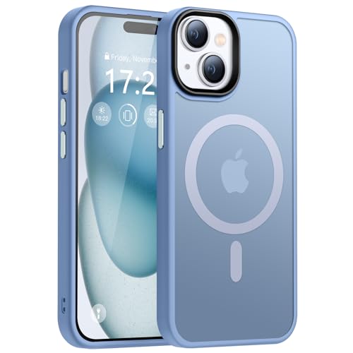 HuwaiH Handyhülle für iPhone 15 Hülle, [Kompatibel mit MagSafe] [Transluzente Matte Schutzhülle] Stoßfeste Kratzfeste Schutzhülle Mattierte Handyhülle iPhone 15 (Azurblau) von HuwaiH