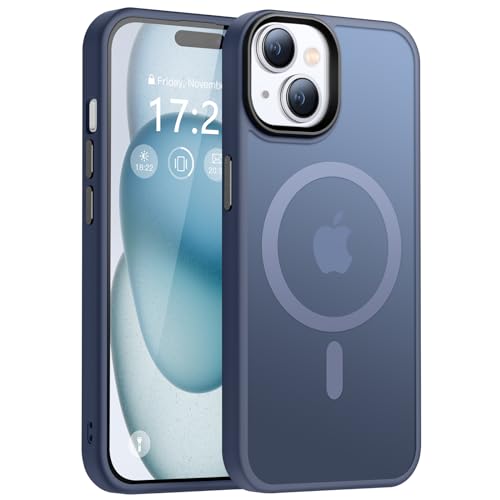 HuwaiH Handyhülle für iPhone 15 Hülle, [Kompatibel mit MagSafe] [Transluzente Matte Schutzhülle] Stoßfeste Kratzfeste Schutzhülle Mattierte Handyhülle iPhone 15 (Blau) von HuwaiH