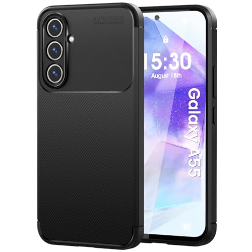HuwaiH für Samsung Galaxy A55 Hülle, Weiche TPU Slim Handyhülle mit rutschfeste Textur, Stoßfest Matt Ölabweisend Schutzhülle für Samsung A55 Hülle (Schwarz) von HuwaiH