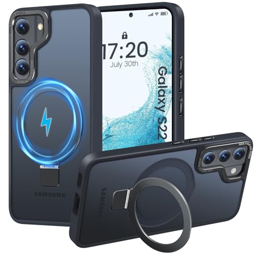 HuwaiH für Samsung Galaxy S22 Hülle, [mit Unsichtbarem Ständer] [mit Mag-Safe] Militärnorm Sturzschutz, Kratzfeste Anti-Fingerabdruck Schutzhülle, für Samsung S22 hülle 6,1"(Schwarz) von HuwaiH
