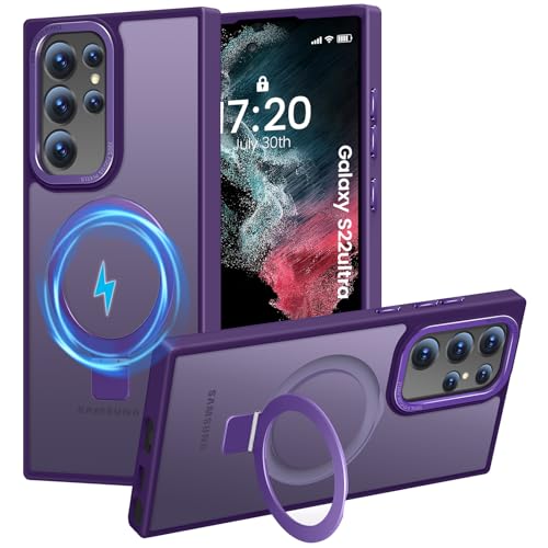 HuwaiH für Samsung Galaxy S22 Ultra Hülle, [mit Unsichtbarem Ständer] [mit Mag-Safe] Militärnorm Sturzschutz, Kratzfeste Anti-Fingerabdruck Schutzhülle, für Samsung S22 Ultra hülle 6,8" (Dunkel Lila) von HuwaiH