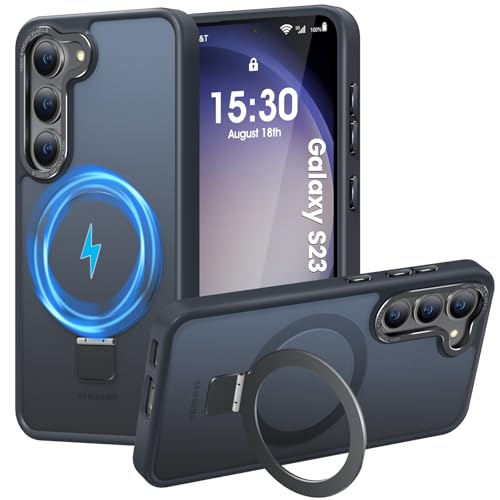 HuwaiH für Samsung Galaxy S23 Hülle, [mit Unsichtbarem Ständer] [mit Mag-Safe] Militärnorm Sturzschutz, Kratzfeste Anti-Fingerabdruck Schutzhülle, für Samsung S23 hülle 6,1"(Schwarz) von HuwaiH
