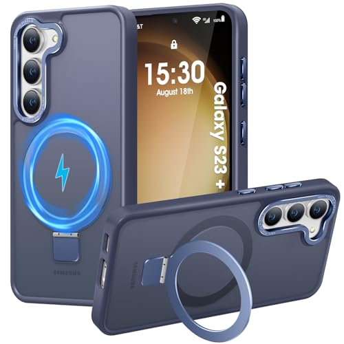 HuwaiH für Samsung Galaxy S23 Plus Hülle, Magnetischer Robust Unsichtbarer Standring, Militärnorm Sturzschutz, Kratzfeste Anti-Fingerabdruck Schutzhülle, für Samsung S23 Plus hülle(Navy Blau) von HuwaiH