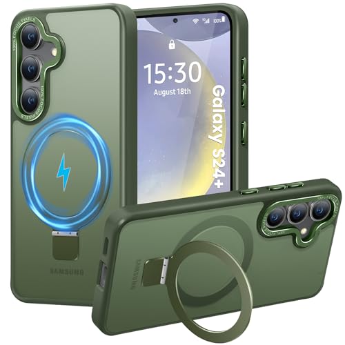 HuwaiH für Samsung Galaxy S24 Plus Hülle, [mit Unsichtbarem Ständer] [mit Mag-Safe] Militärnorm Sturzschutz, Kratzfeste Anti-Fingerabdruck Schutzhülle, für Samsung S24 Plus hülle 6,7" (Dunkel Grün) von HuwaiH