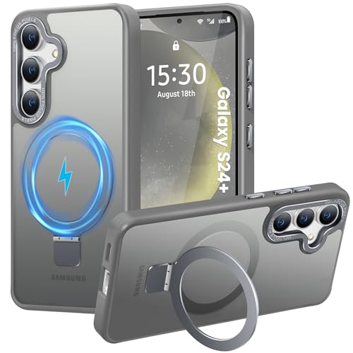 HuwaiH für Samsung Galaxy S24 Plus Hülle, [mit Unsichtbarem Ständer] [mit Mag-Safe] Militärnorm Sturzschutz, Kratzfeste Anti-Fingerabdruck Schutzhülle, für Samsung S24 Plus hülle 6,7" (Grau) von HuwaiH
