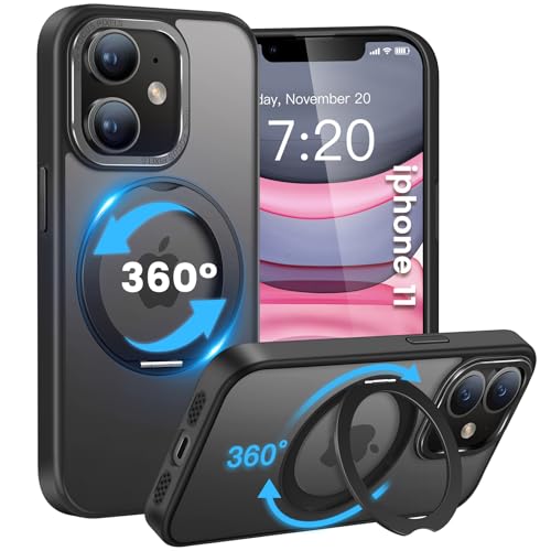 HuwaiH handyhülle für iPhone 11 Hülle, [360° Magnetischer Ring Ständer ] [mit Mag-Safe] [Transluzente Matte] Stoßfeste Kratzfeste Schutzhülle für iPhone 11 (Schwarz) von HuwaiH