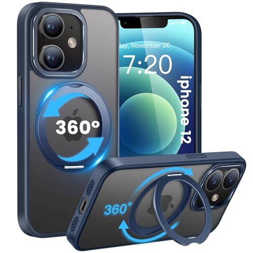 HuwaiH handyhülle für iPhone 12 Hülle,iPhone 12 pro Hülle,[360° Magnetischer Ring Ständer ] [mit Mag-Safe] [Transluzente Matte] Stoßfeste Kratzfeste Schutzhülle für iPhone 12/12 pro (Navy Blau) von HuwaiH