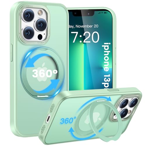 HuwaiH handyhülle für iPhone 13 pro Hülle, [360° Magnetischer Ring Ständer ] [mit Mag-Safe] [Transluzente Matte] Stoßfeste Kratzfeste Schutzhülle für iPhone 13 pro (hellgrün) von HuwaiH