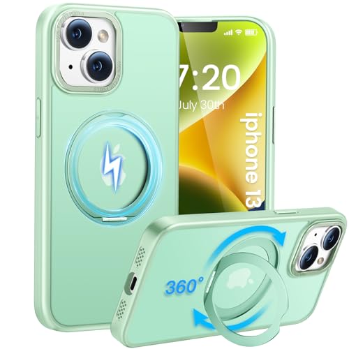HuwaiH handyhülle für iPhone 14 Hülle, iPhone 13 Hülle,[360° Magnetischer Ring Ständer ] [mit Mag-Safe] [Transluzente Matte] Stoßfeste Kratzfeste Schutzhülle für iPhone 14/iPhone 13 (hellgrün) von HuwaiH