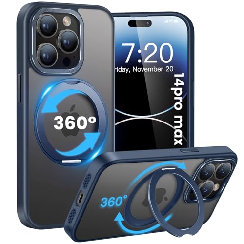 HuwaiH handyhülle für iPhone 14 pro max Hülle [360° Magnetischer Ring Ständer ] [mit MagSafe] [Transluzente Matte] Stoßfeste Kratzfeste Schutzhülle für iPhone 14 pro max 6.7" (Blau) von HuwaiH