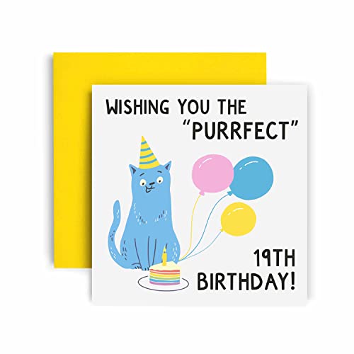 Huxters Geburtstagskarten für Frauen,Wishing You the Purrfect 19 Geburtstagskarte für sie,Lustige Geburtstagskarten für Teenager,Mädchen,Tochter,Schwester 19. Geburtstagskarte mit Umschlag (19.) von Huxters