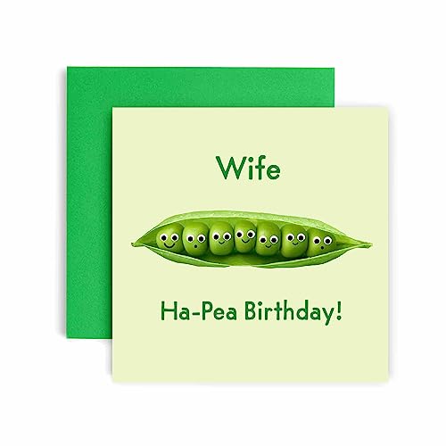 Huxters Geburtstagskarten für Frauen - Happy Ha-Pea Birthday Wife Happy Birthday Karte zum Geburtstag, Hochzeitstag, Ehefrau Geburtstagskarte mit schönem rotem Umschlag - Lustige Jubiläumskarte (Frau) von Huxters