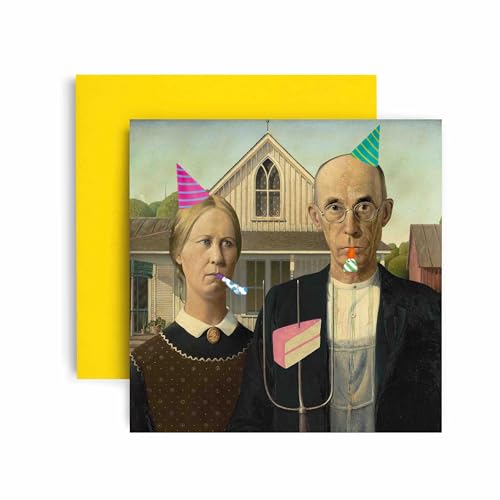 Huxters Geburtstagskarten für Männer und Frauen - Happy Birthday American Gothic Miserable Party! Karte für ihre Mama Schwester Freund Geburtstagskarte für Bruder Onkel Opa - Lustige Geburtstagskarte von Huxters