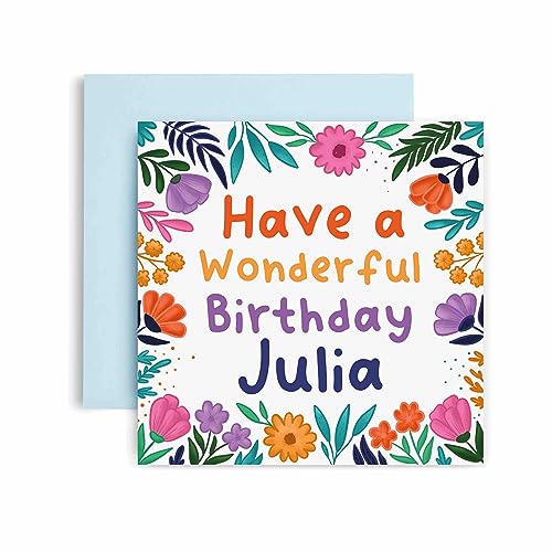 Huxters Personalisierte Geburtstagskarte für Sie - Julia Floral Geburtstagskarten für Frauen und beste Freundin - Personalisierte Karte für Mama oder Tochter Schwester oder Tante - Geschenkkarten für von Huxters