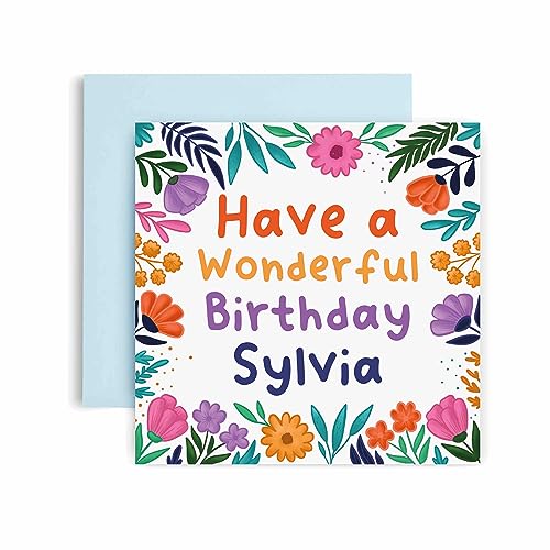 Huxters Personalisierte Geburtstagskarte für Sie - Sylvia Floral Geburtstagskarten für Frauen und beste Freundin - Personalisierte Karte für Mama oder Tochter, Schwester oder Tante - Geschenkkarten von Huxters
