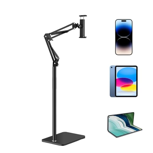 Huyeruie Verstellbarer Bodenständer für Handy, verstellbare Smartphone-Halterung, Tablet-Halterung, drehbarer Ständer, Metall, Überkopf-Telefonhalterung für Nachttisch, Küche, Couch von Huyeruie