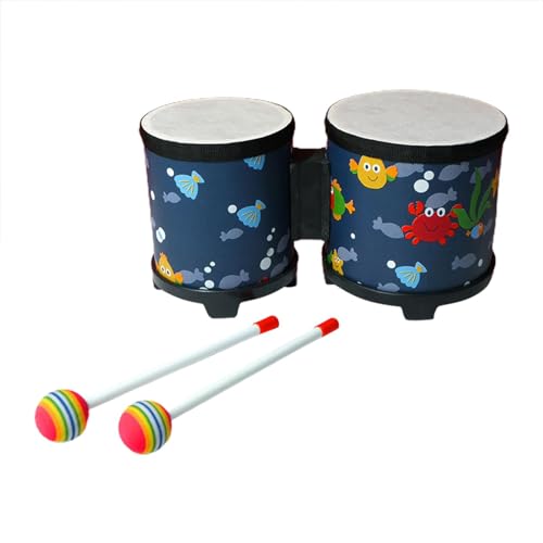 Kinder-Trommel-Set, Kinder-Bongo-Trommel, Musikinstrumente-Set, niedliche Holz-Handtrommel, Handtrommel-Set mit 2 bunten Drumsticks, Kinder-Schlagzeug-Set für Zuhause, drinnen, draußen, Kinder von Huyeruie