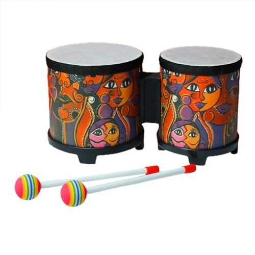 Kinder-Trommel-Set, Kinder-Bongo-Trommel, Musikinstrumente-Set, niedliche Holz-Handtrommel, Handtrommel-Set mit 2 bunten Drumsticks, Kinder-Schlagzeug-Set für Zuhause, drinnen, draußen, Kinder von Huyeruie