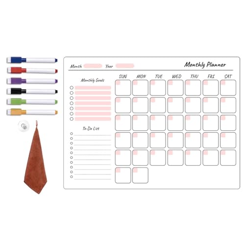 Magnetischer Kalender für Kühlschrank Trockene Monatsplanungstafeln mit Markern Multifunktional Kühlschrank Blanko Board Wiederverwendbar für Hausfrauen Senioren von Huyeruie