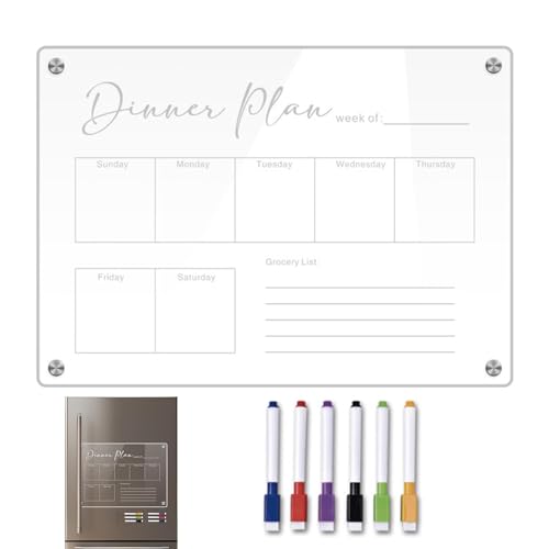 Trocken abwischbare Tafel für Kühlschrank | Planer Board Kühlschrank Notizbuch - Wochenplaner Monatsplaner, klare magnetische Kalendertafel, Mahlzeitenplaner mit Markern, Kühlschrankplanungstafeln von Huyeruie