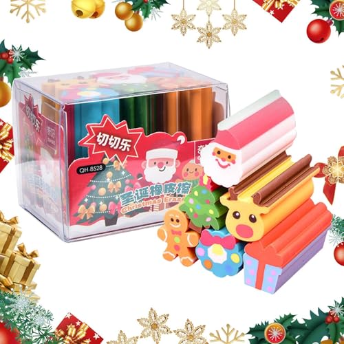 Weihnachts-Bleistift-Radiergummis, Elch, Lebkuchenmann-Radiergummis für Kinder, Set mit 6 langen Weihnachts-Radiergummis, bunte Elch-Radiergummis, niedlicher Winterurlaub von Huyeruie