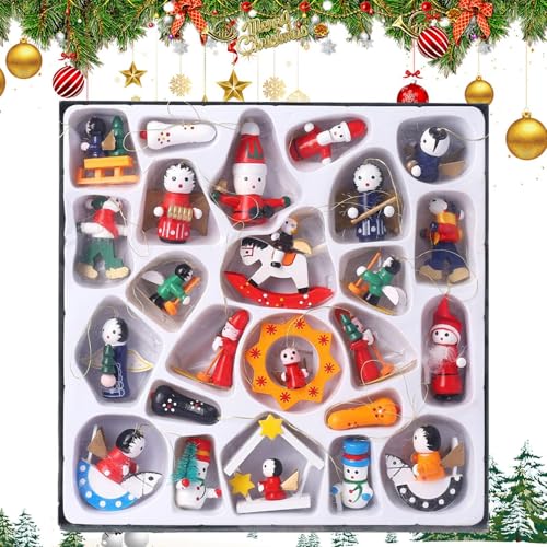 Weihnachtskalender, Dekorative Weihnachtsschmuck, 24 Tage Weihnachts-Countdown-Kalender für und Mädchen, Desktop Holz Ornament Kalender Dekoration von Huyeruie