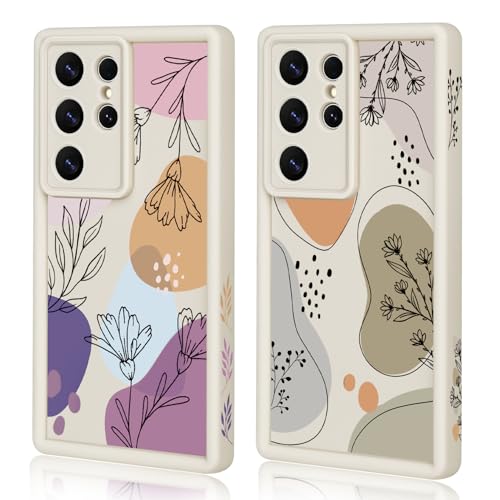HuyxyTec 2 Stück Handyhülle für Samsung Galaxy S25 Ultra Hülle Aesthetic Blumen mit Muster Matte Case Frauen Mädchen, Weich TPU Schutzhülle Stoßfest Bumper Case für Samsung Galaxy S25 Ultra, 01 von HuyxyTec