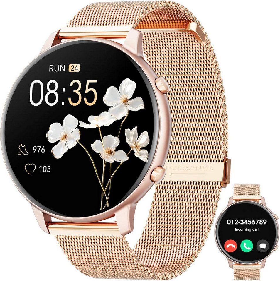 Hwagol Bluetooth-Anruf mit 140+ Sportmodi Pulsuhr Schlafmonitor Schrittzähler Smartwatch (1,39 Zoll, Android, iOS), Automatische Herzfrequenzüberwachung Schlafqualität & Gesundheitsdaten von Hwagol
