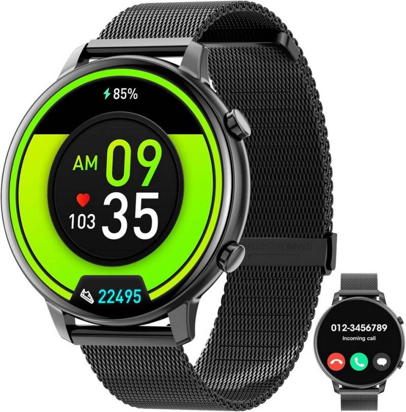 Hwagol Bluetooth-Anruf mit 140+ Sportmodi Pulsuhr Schlafmonitor Schrittzähler Smartwatch (1,39 Zoll, Android, iOS), Automatische Herzfrequenzüberwachung Schlafqualität & Gesundheitsdaten von Hwagol