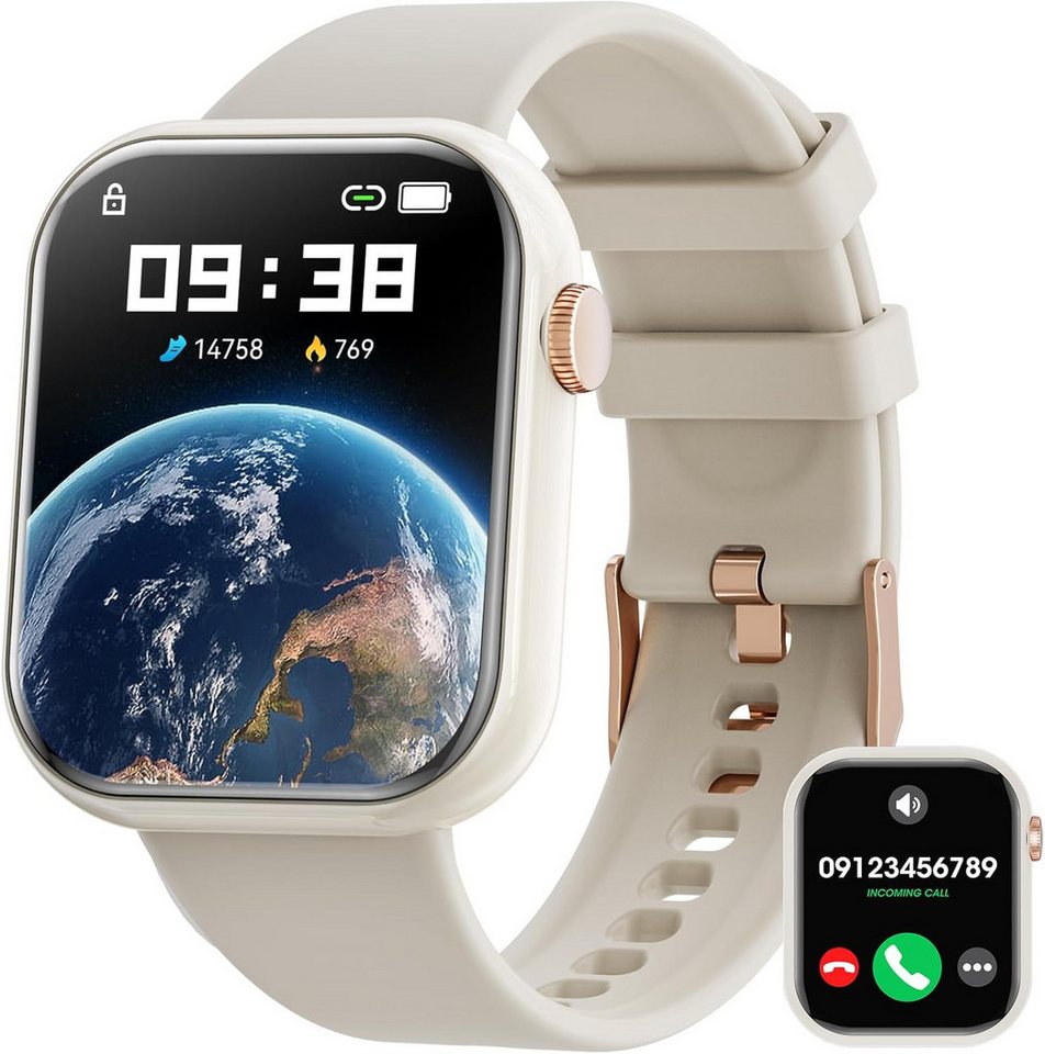 Hwagol Fur Damen Herren mit Bluetooth Anrufe, Smartwatch (1.85 Zoll, Android/iOS), mit 140+ Sportmodi SpO2 Pulsuhr Schlafmonitor Schrittzähler von Hwagol