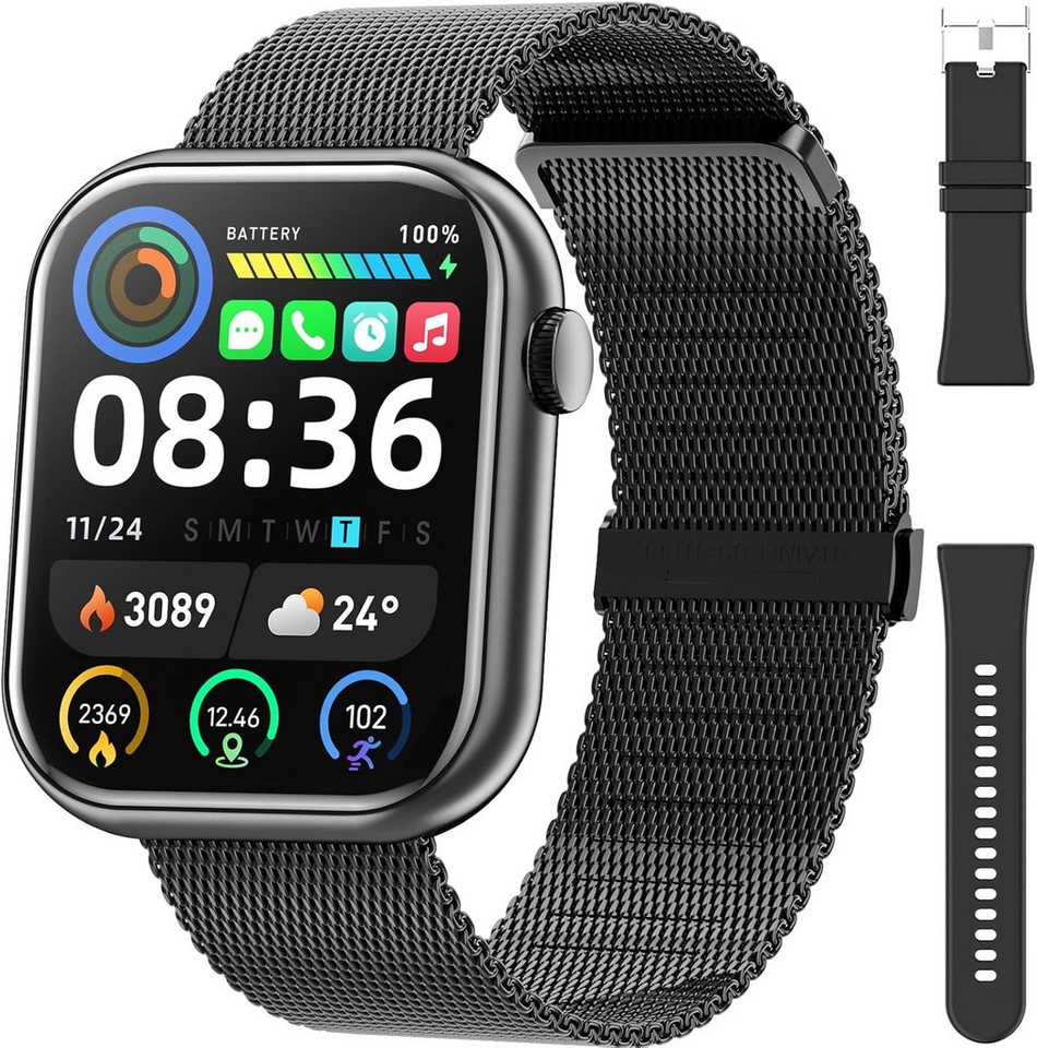 Hwagol mit Bluetooth Anrufe 140+Sportmodi Pulsuhr Schlafmonitor Schrittzähler Smartwatch (1,85 cm, Android, iOS), Gesundheitsuhr Herzfrequenzmessung Nachrichten App-Benachrichtigung von Hwagol