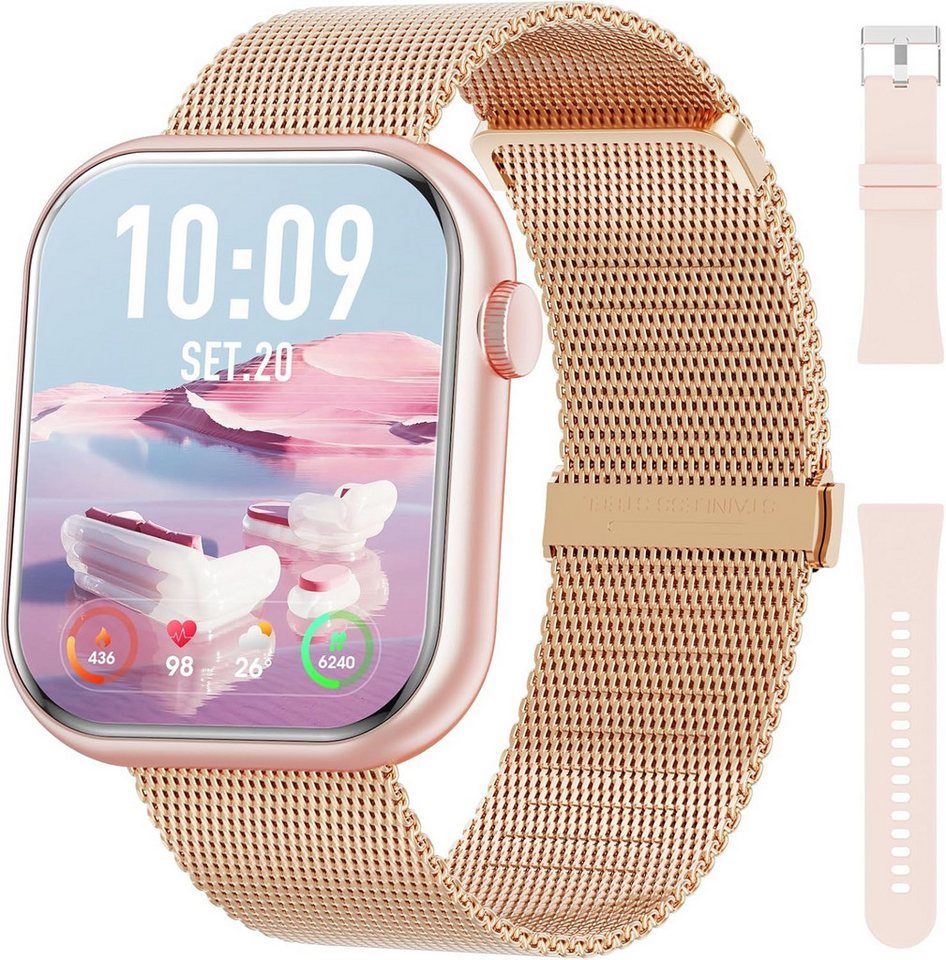 Hwagol mit Bluetooth Anrufe 140+Sportmodi Pulsuhr Schlafmonitor Schrittzähler Smartwatch (1,85 cm, Android, iOS), Gesundheitsuhr Herzfrequenzmessung Nachrichten App-Benachrichtigung von Hwagol