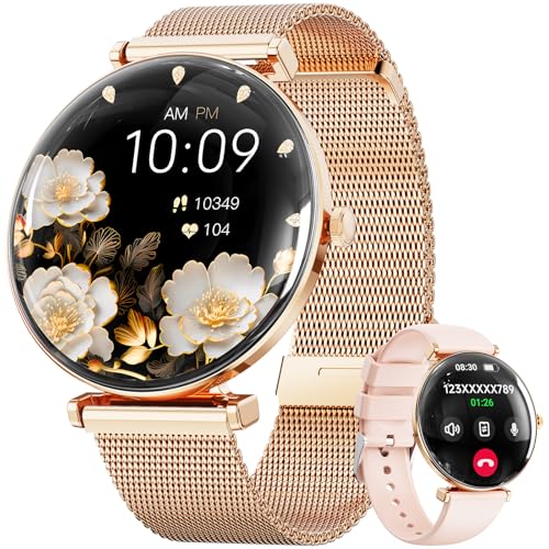 Smartwatch Damen, Konvexe Licht Dünn Smartwatch für Damen, 4,3 cm 1,43 Zoll AMOLED Touchscreen, Sportuhr mit Fitnessuhr, DIY Zifferblatt, Schlafüberwachung, Schrittzähler für Android iOS（Rose Gold） von Hwagol