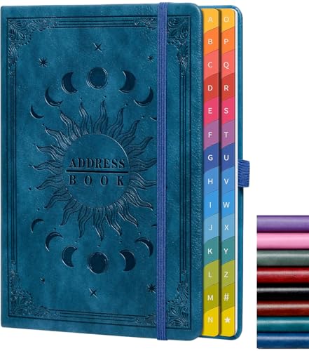 Adressbuch mit farbigen alphabetischen Registerkarten (21,3 x 14,5 cm) – Hardcover-Kontaktorganizer für Website-Passwörter, Telefon, Softwarelizenzen und wichtige Informationen – Blau von HwxBen