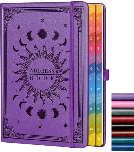 Adressbuch mit farbigen alphabetischen Registerkarten (21,3 x 14,5 cm) – Hardcover-Kontaktorganizer für Website-Passwörter, Telefon, Softwarelizenzen und wichtige Informationen – Lila von HwxBen