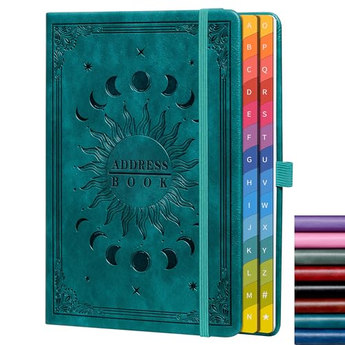 Adressbuch mit farbigen alphabetischen Registerkarten (21,3 x 14,5 cm) – Hardcover-Kontaktorganizer für Website-Passwörter, Telefon, Softwarelizenzen und wichtige Informationen – Seegrün von HwxBen